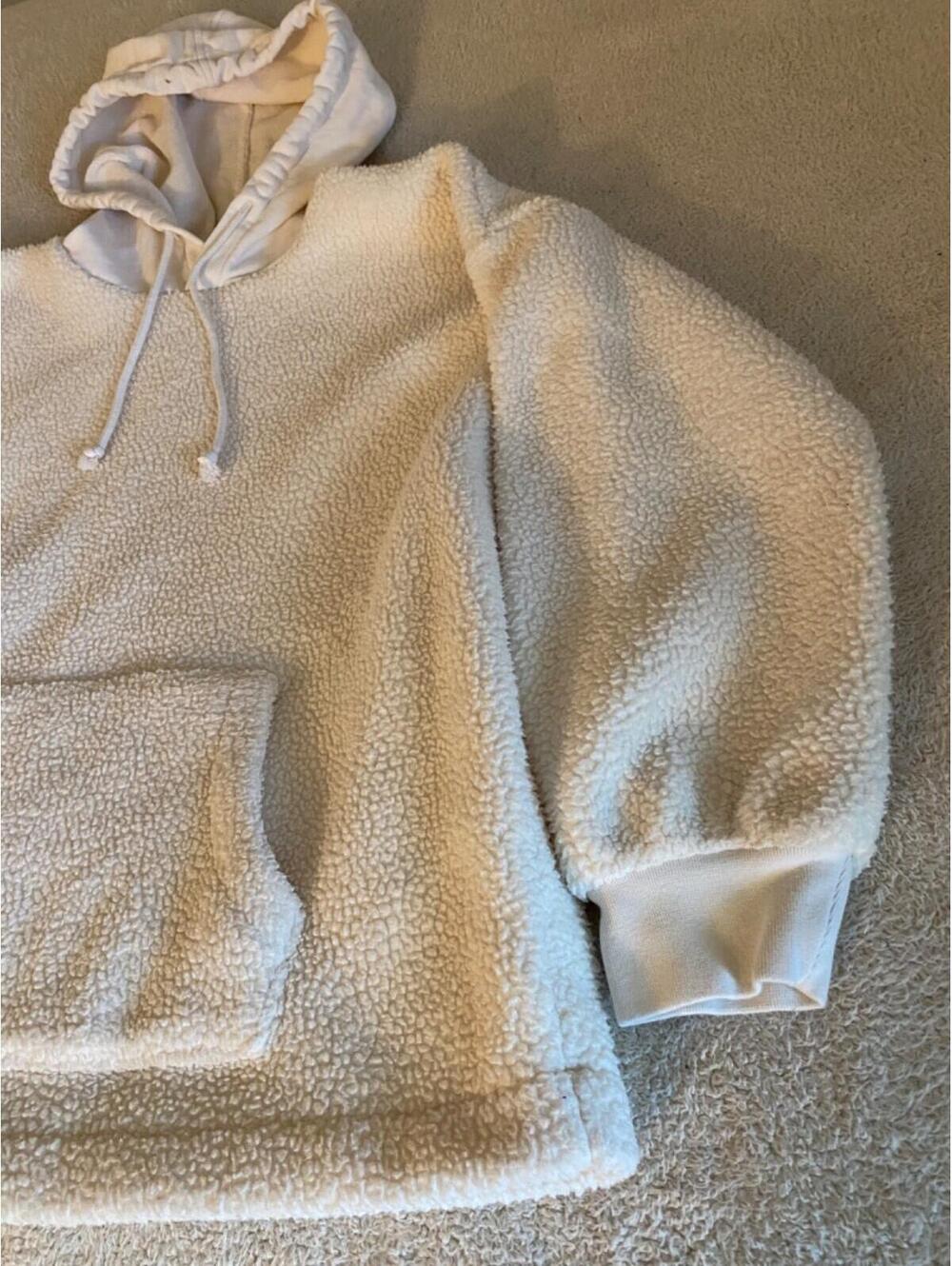 Madewell Cream Sherpa Fleece Hoodie Sweatshirt Women M Oversized J Crew Sweater - Picture 3 of 16